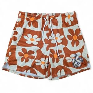 Lumberlegs Retro Daisy Mesh Shorts Orange Cream Floral Men's Size L Athleisure